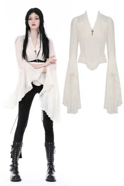 Steampunk Bell Sleeve Top – Beige –
