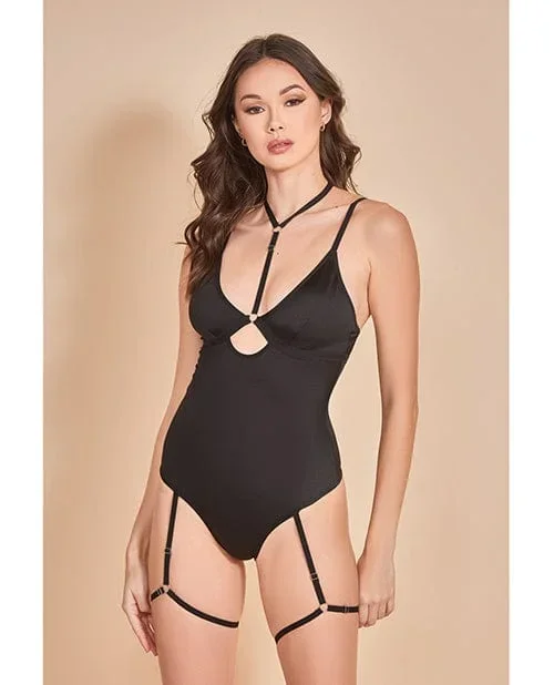 Strapped Up Garter Teddy with choker Black