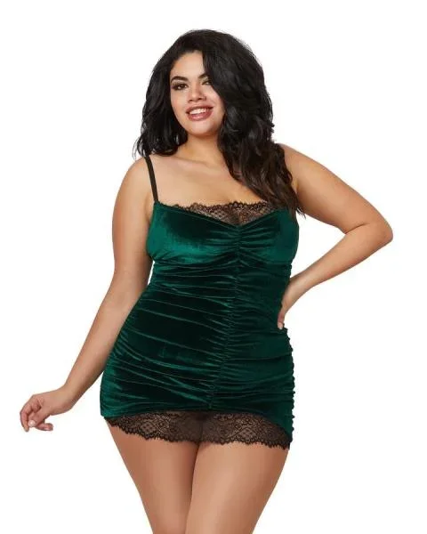 Stretch Velvet Chemise with Shirring Detail – Evergreen –