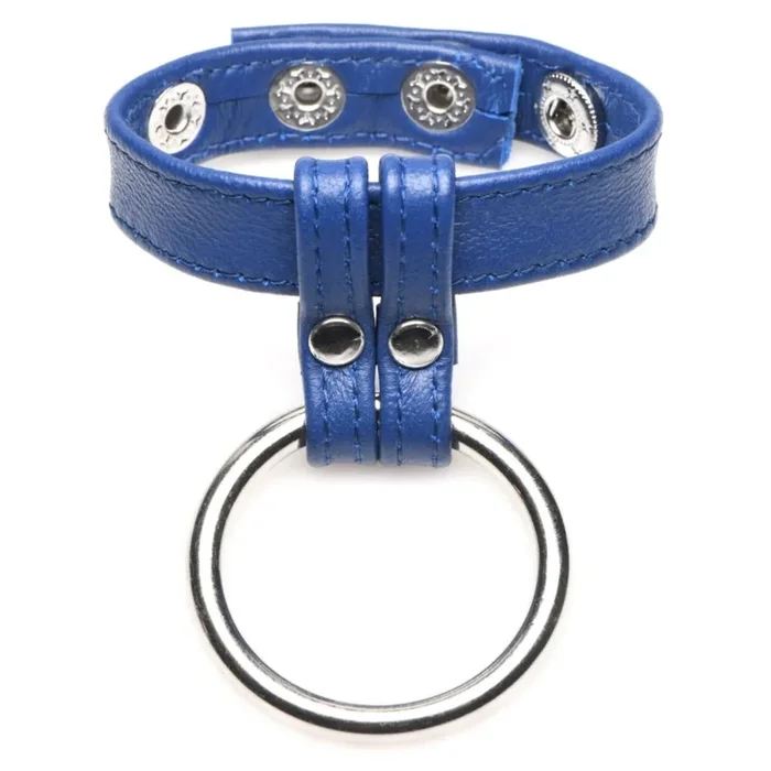 Strict Leather Cock Gear Leather & Steel Cock & Ball Ring Blue Silver