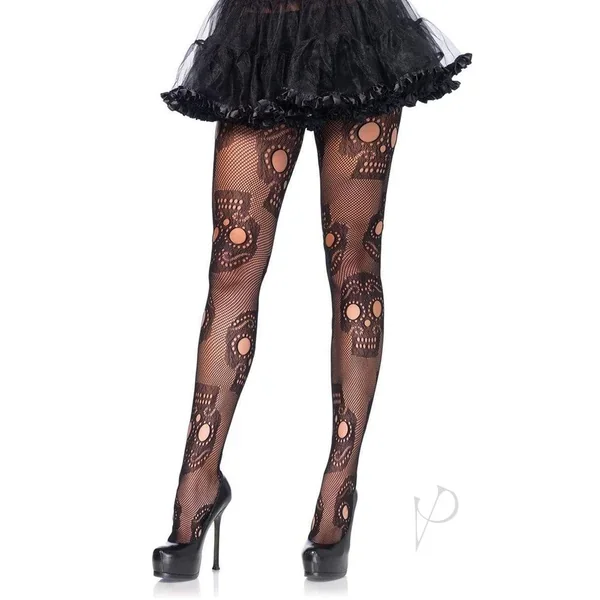 Sugar Skull Net Hose – 1x-2x – Black