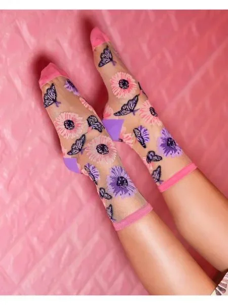 Sunflower Butterfly Sheer Crew Sock – U.S. W5.5-10