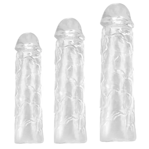 Super Stretchy Reusable Penis Sleeve Extender, 3Pcs Clear Realistic Textured Cock Enlargers Soft Adults Sex Toys For Men Couple