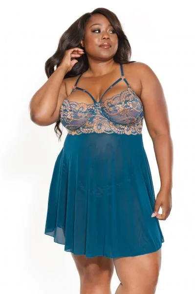 Sweet Serenade Babydoll and Thong – Teal –