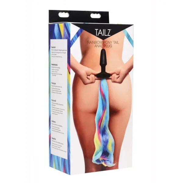 Tailz Pony Tail Anal Plug Silicone Rainbow 4.25 Inches