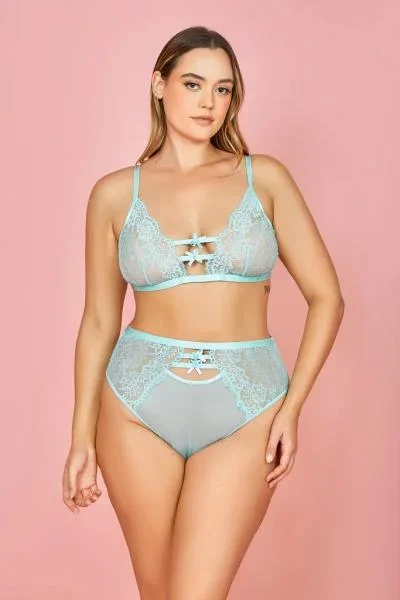 Take A Bow Lace and Mesh Bra Set – Mint –