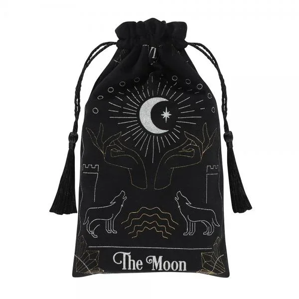 Tarot Moon Card Drawstring Pouch – Black