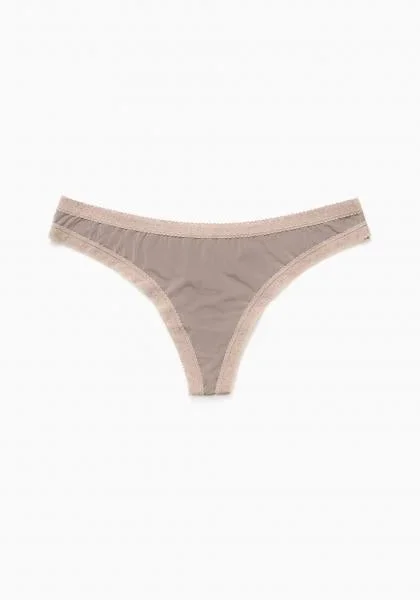 Taupe – Microfiber Lace Trim Thong –