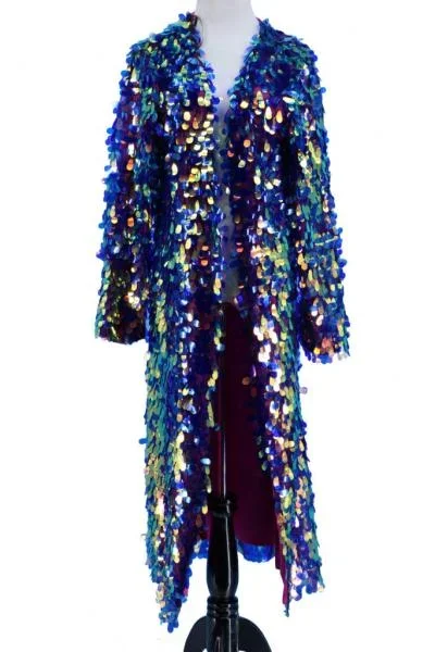 Tear Drop Sequin Long Duster – Blue/Multi – One Size