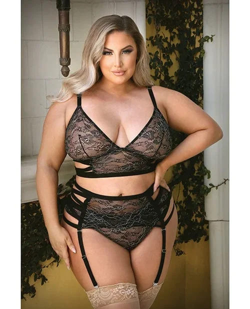 Tease Kelsey Crisscross Metallic Lace Bralette, Garterbelt & Panty