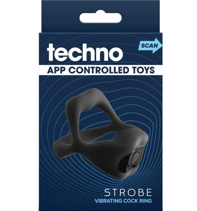 Techno Strobe Rechargeable Silicone App Compatible Cock Ring – Black