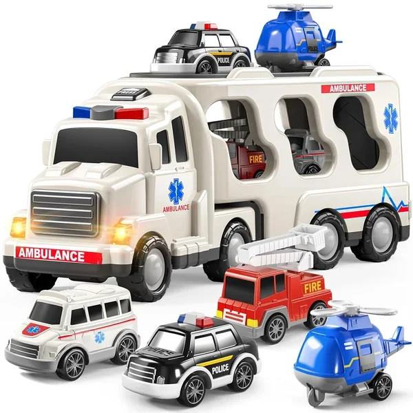 TEMI 5 Pack Emergency Rescue Vehicle Toddler Truck Toys for 3 4 5 6 Year Ol