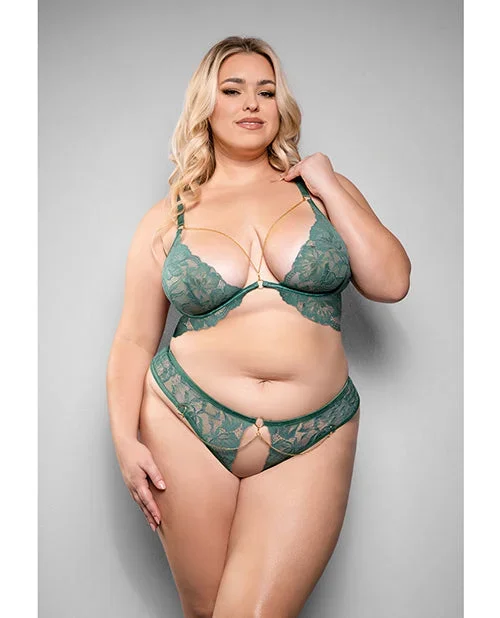 Temptress Aerin Lace Bra w/Removable Chain & Panty 2 pc Set – Green 3X/4X