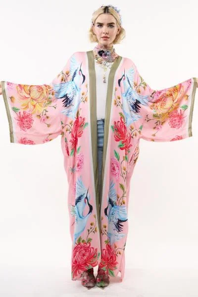 The Legend Of The Crane Maxi Kimono – Rose Crane – One Size