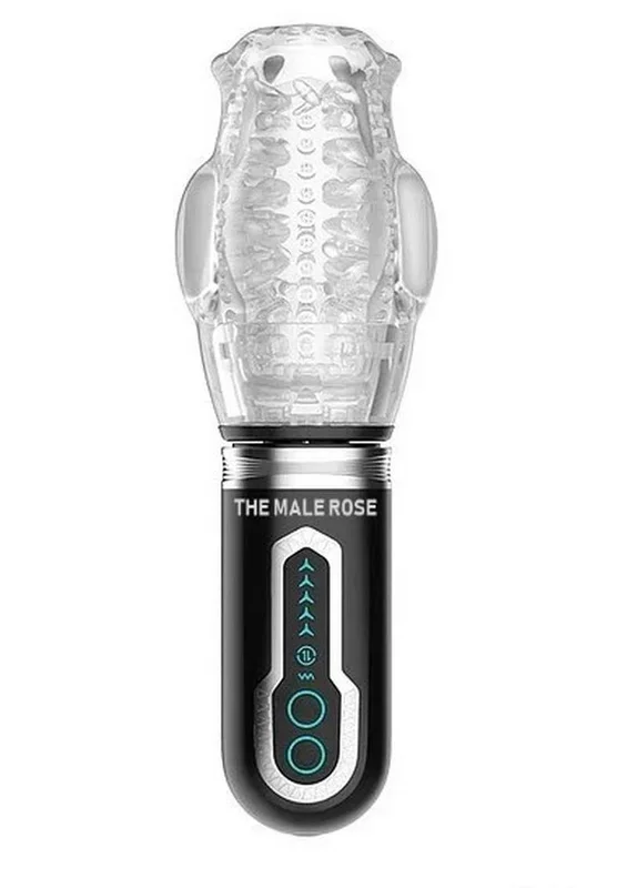 The Male Rose 3 Rechargeable Thrusting Rotating Masturbator – Black/Clear