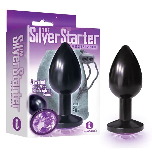 The Silver Starter Anodised 7.1 cm Butt Plug with Violet Jewel