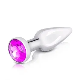 thick silver anal plug with purple stone