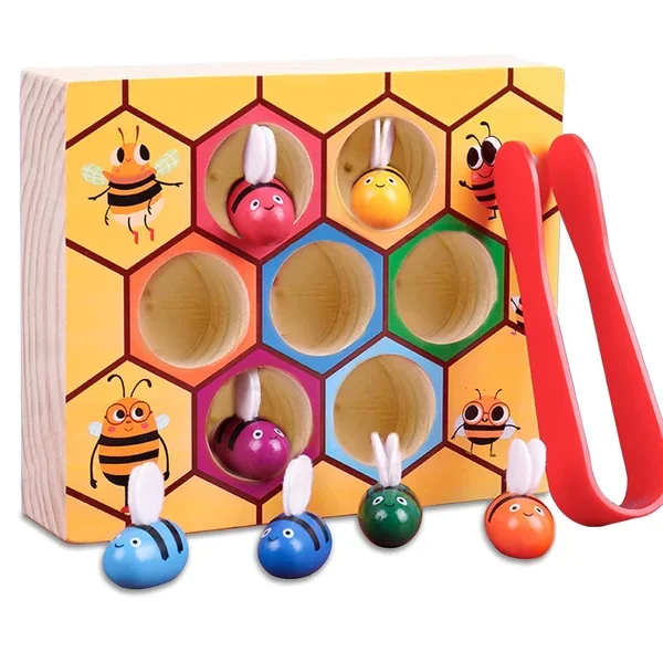 Toddler Fine Motor Skill Toy, Bee To Hive Matching Game, Montessori Wooden
