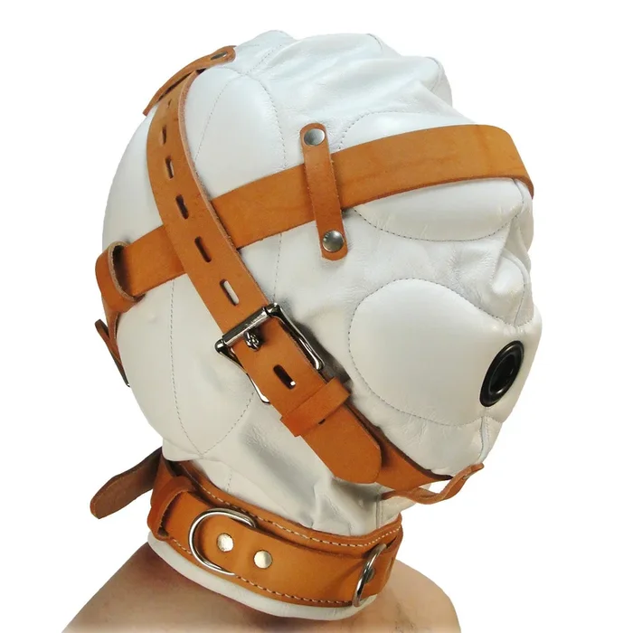 Total Sensory Deprivation White Leather Hood – MediumLarge