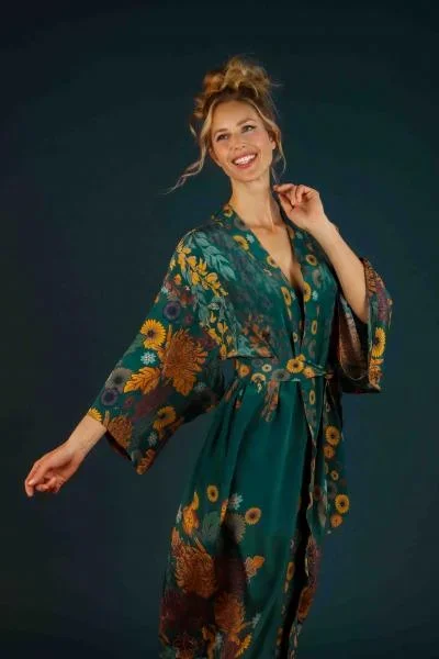 Trailing Wisteria Kimono Gown – Teal – One Size