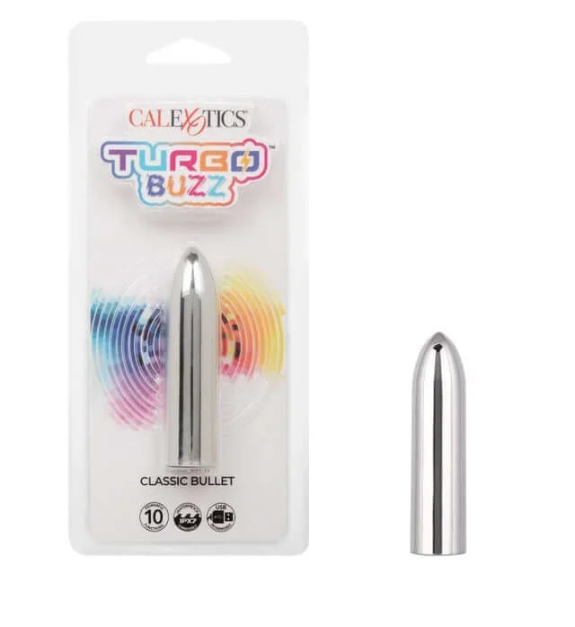 Turbo Buzz Classic Bullet – Silver | Compact, Powerful, 10-Function Vibrator