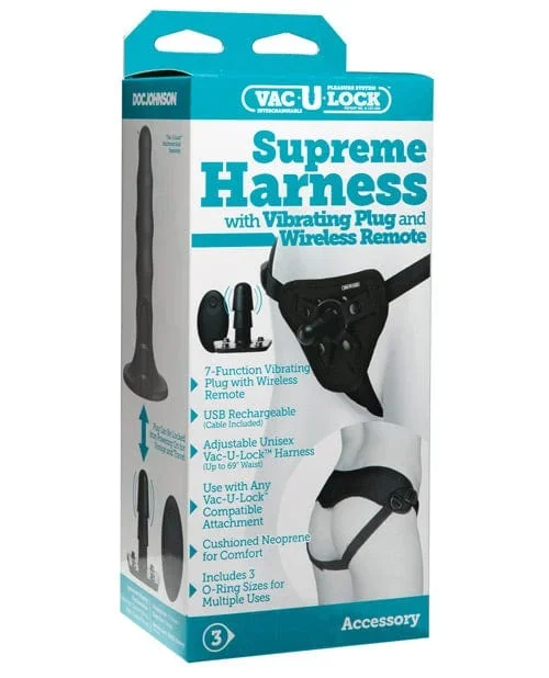Vac-U-Lock Supreme Harness with Vibrating Plug – Black
