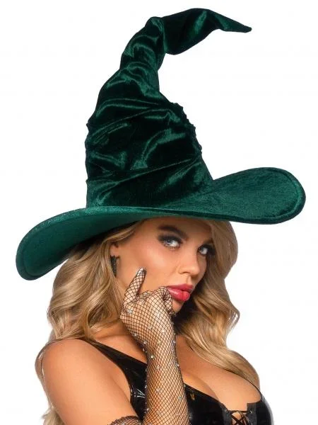 Velvet Ruched Witch Hat – Emerald