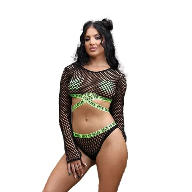 Vibes Mesh Long Sleeve Crop Top, Panty & Pasties