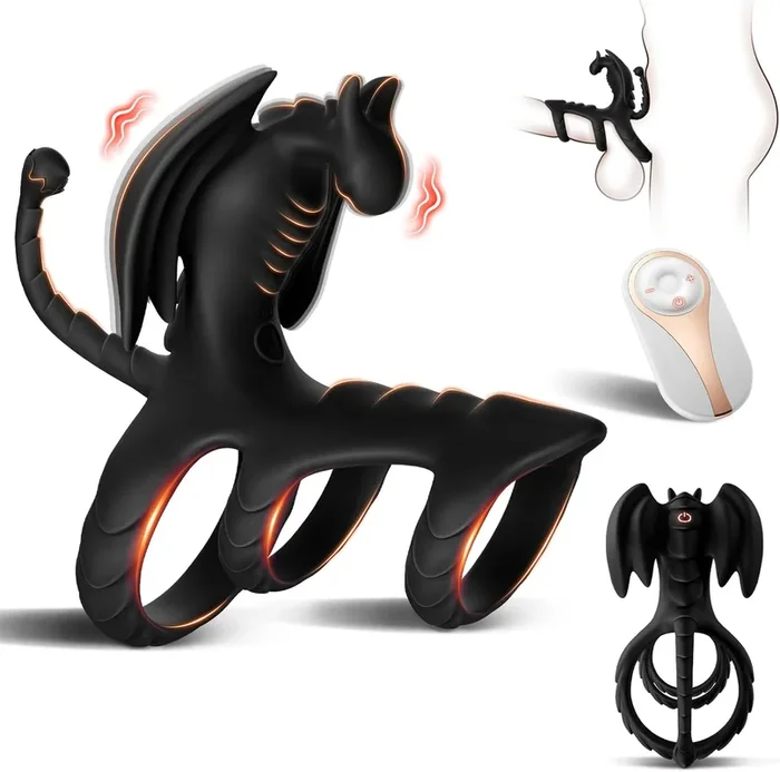 Vibrating Cock Ring Sex Toy for Men – Dragon-Shaped Penis Ring with 10 Vibration Modes for Stronger Erections, Adult Sex Toy for Couples