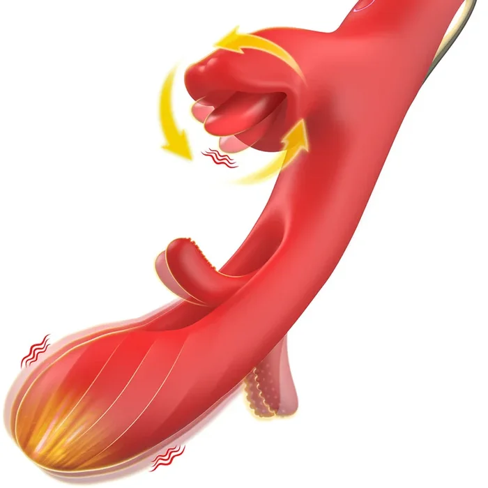 Vibrating Dildo Wand Sex Toys with 7 Vibrations,7 Licking & Flapping Modes