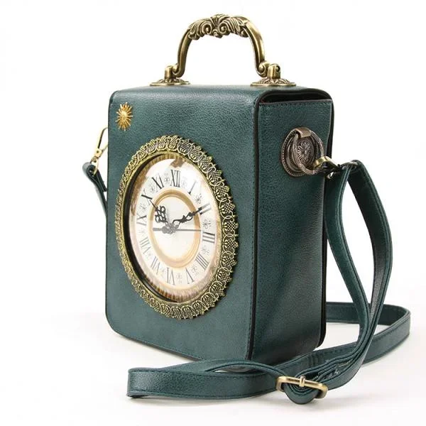 Vintage Clock Rectangle Shoulder Bag – Green