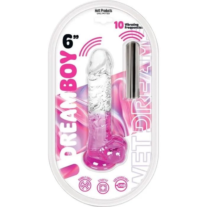 Wet Dreams Dream Boy Jelly Vibrating Dildo 6 inches Magenta