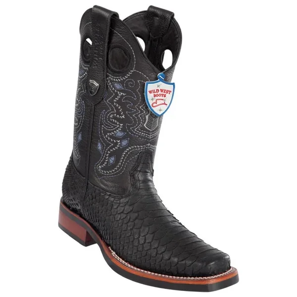 Wild West Boots #2819G5705 Men’s | Color Black Suede | Men’s Wild West Python Square Toe Rubber Sole Boots Handcrafted
