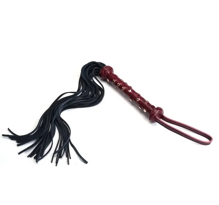 Wine Red Deluxe Cow Leather Heavy Flogger with Studded Handle