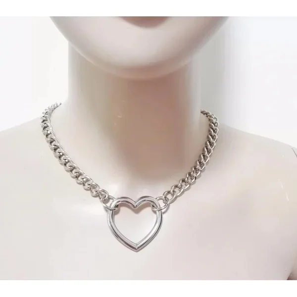 Women Harajuku Silver Heart Link Chain Necklace Choker Collar Collars & Leashes