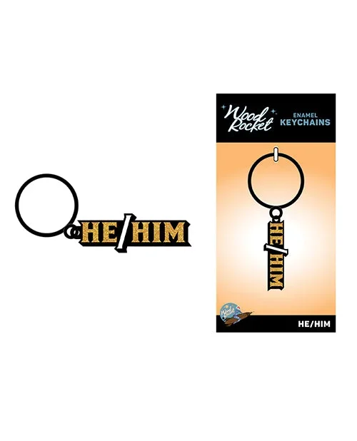 Wood Rocket Pronoun Keychain
