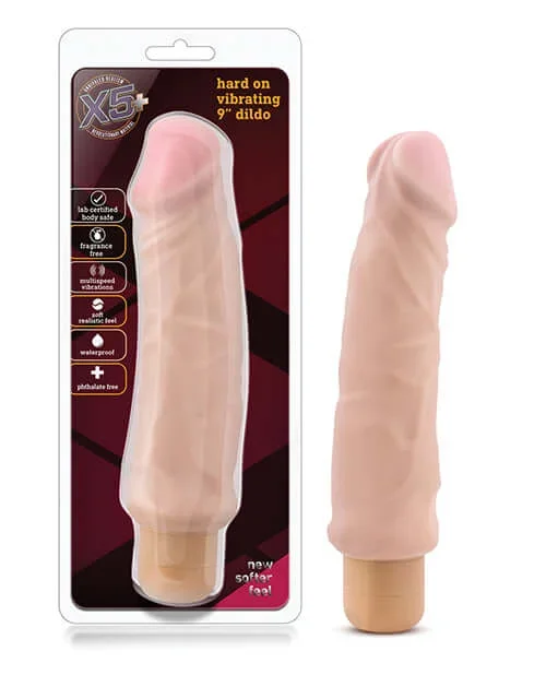 X5 Plus Hard On Vibrating Dildo 9 inches Vanilla