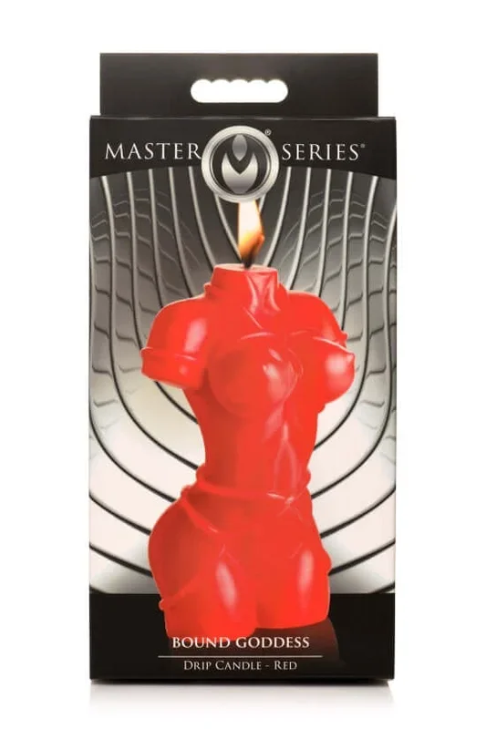 XR Brands Bound Goddess Sensual Drip Candle, Red – Anatomically Sculpted Woman Torso with Rope Detail