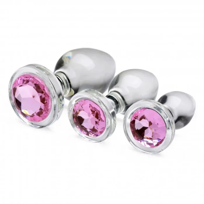 XR Pink Gem Glass Anal Plug Set For Couples And Beginners