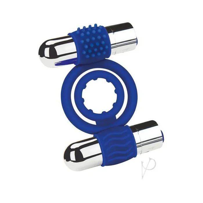 Zolo Rechargeable Duo Vibrating Silicone Cock Ring – Navy/Silver